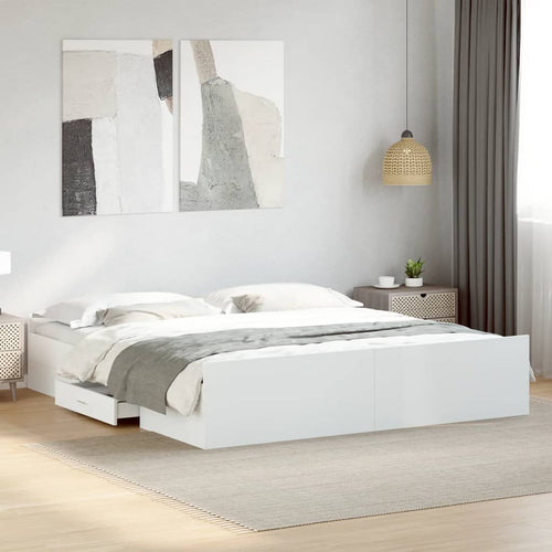 Bed Frame with Drawers without Mattress White 180x200 cm Super King