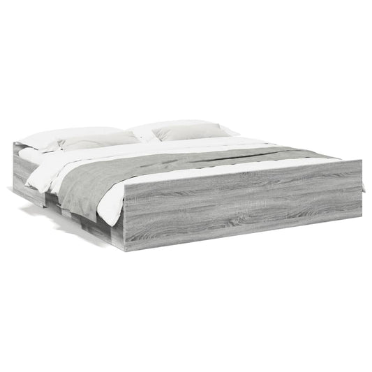 Bed Frame with Drawers without Mattress Grey Sonoma 180x200 cm Super King