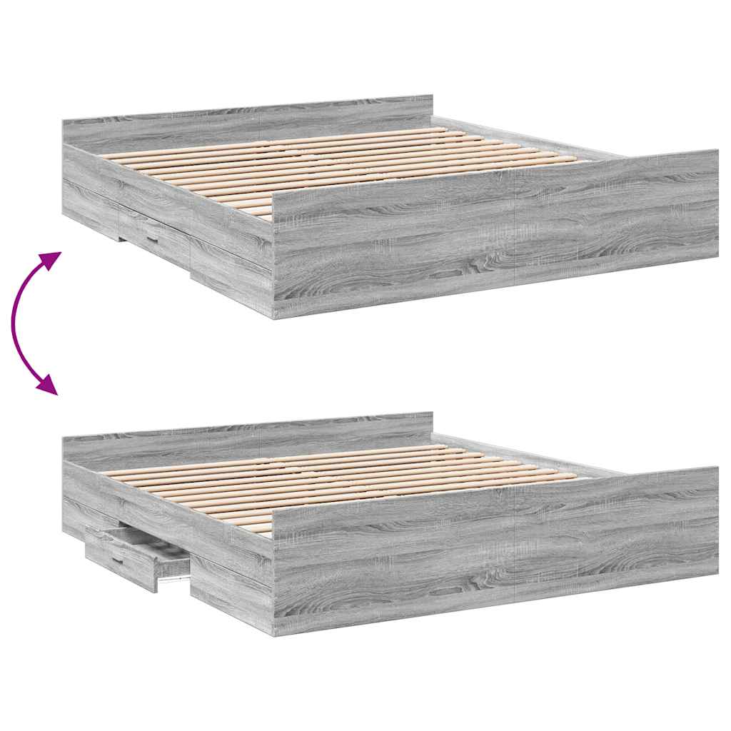 Bed Frame with Drawers without Mattress Grey Sonoma 180x200 cm Super King