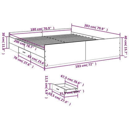 Bed Frame with Drawers without Mattress Grey Sonoma 180x200 cm Super King