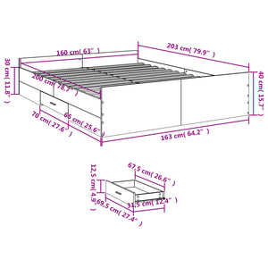 Bed Frame with Drawers without Mattress White 160x200 cm