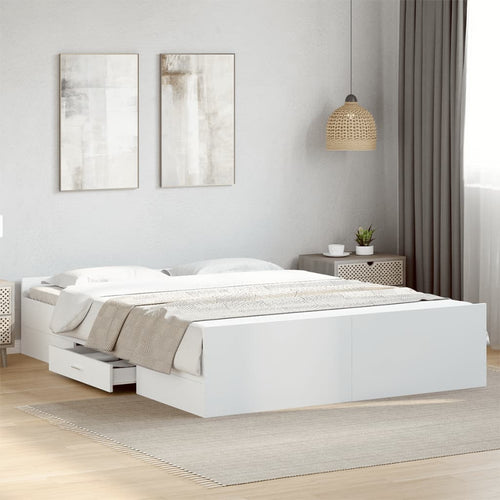 Bed Frame with Drawers without Mattress White 160x200 cm