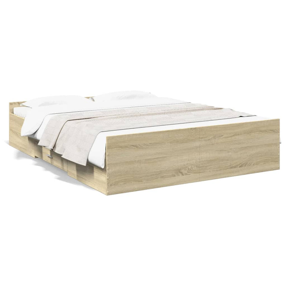 Bed Frame with Drawers without Mattress Sonoma Oak 160x200 cm