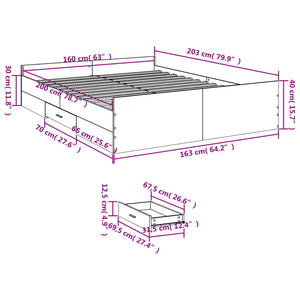 Bed Frame with Drawers without Mattress Sonoma Oak 160x200 cm