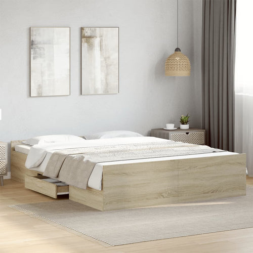 Bed Frame with Drawers without Mattress Sonoma Oak 160x200 cm