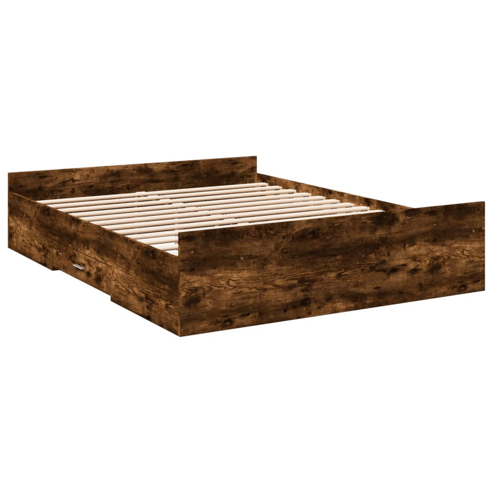 Bed Frame with Drawers without Mattress Smoked Oak 160x200 cm