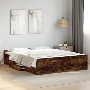 Bed Frame with Drawers without Mattress Smoked Oak 160x200 cm