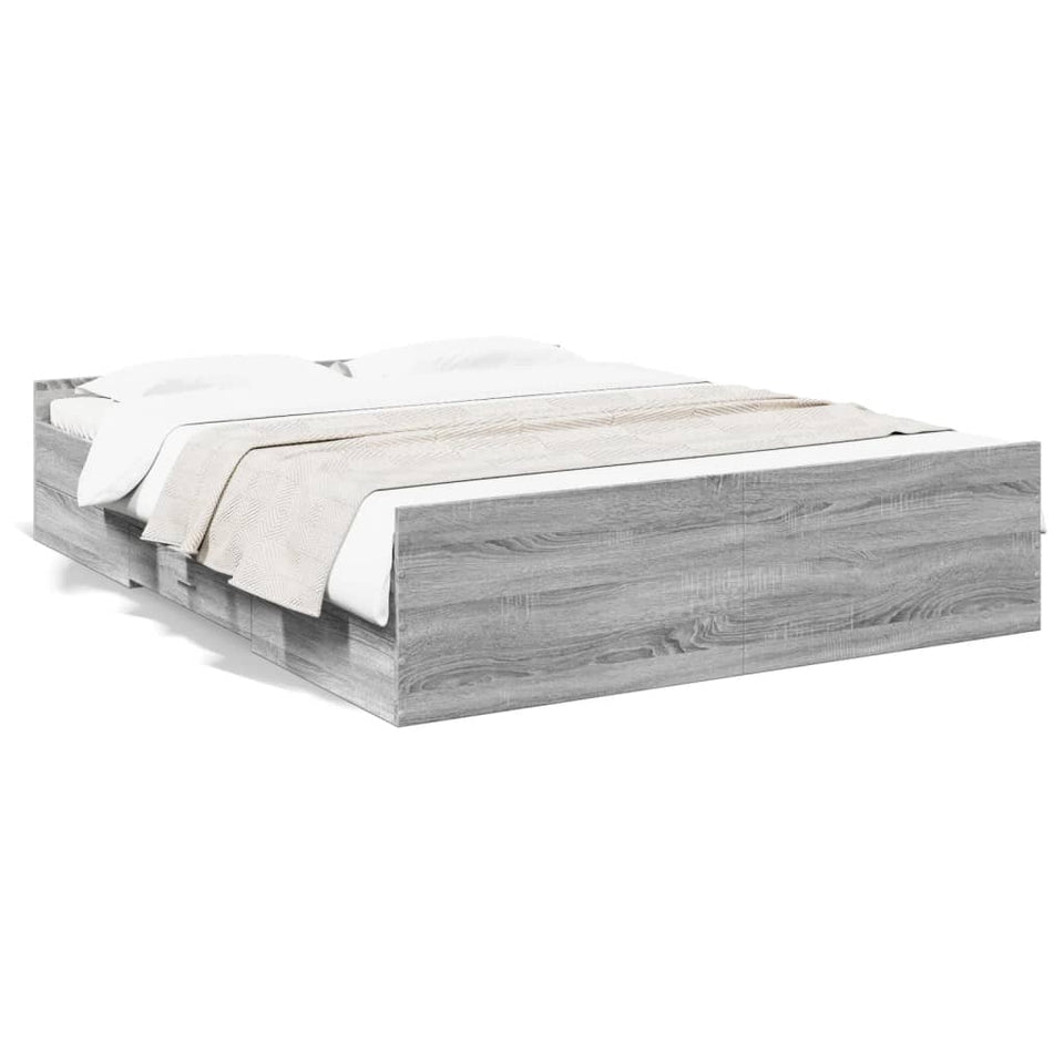 Bed Frame with Drawers without Mattress Grey Sonoma 160x200 cm