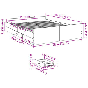 Bed Frame with Drawers without Mattress Black 150x200 cm King Size