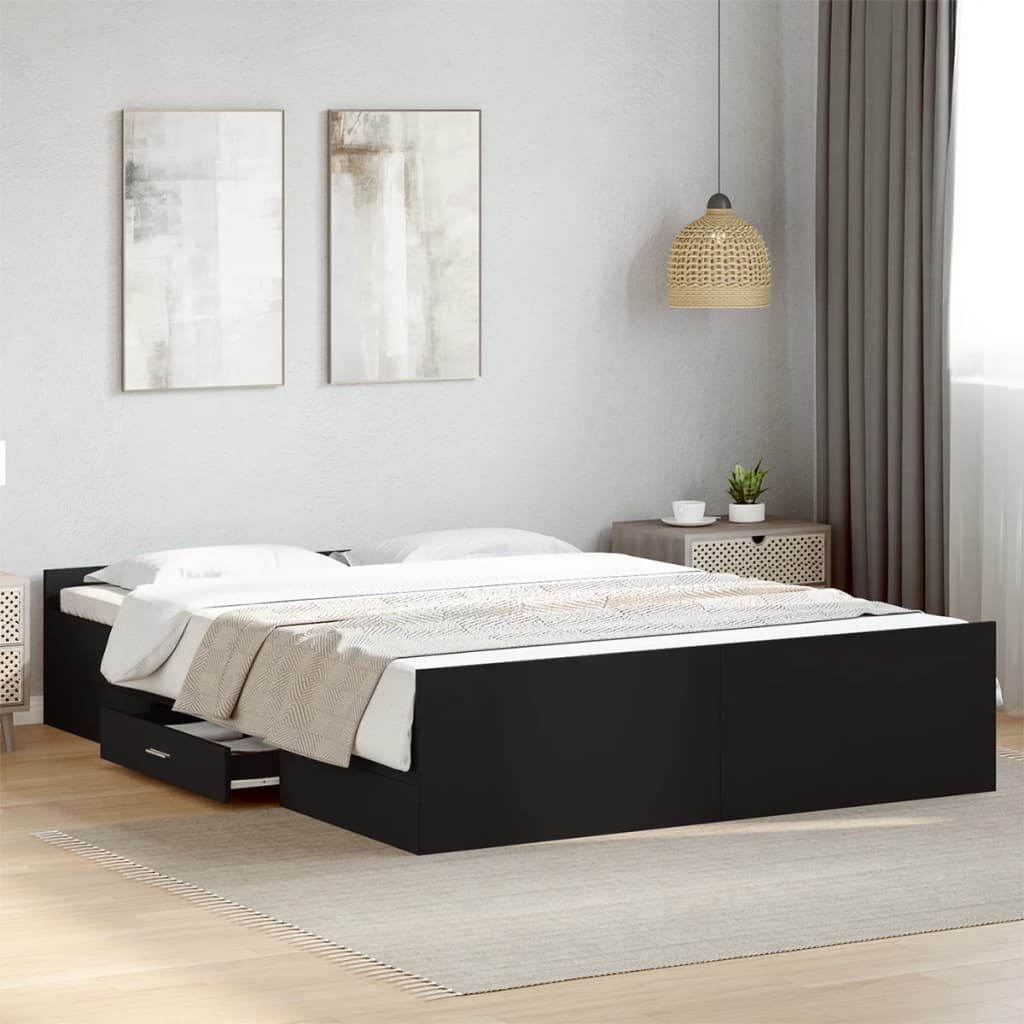 Bed Frame | Black | Engineered Wood | King Size | Bed Frame | Rectangular
