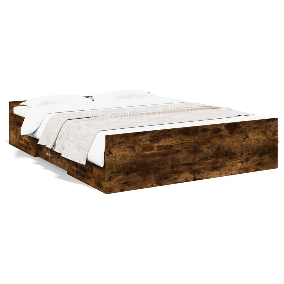 Bed Frame with Drawers without Mattress Smoked Oak 150x200 cm King Size