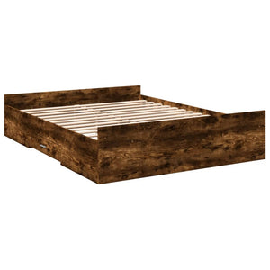 Bed Frame with Drawers without Mattress Smoked Oak 150x200 cm King Size