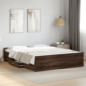 Bed Frame with Drawers without Mattress Brown Oak 150x200 cm King Size