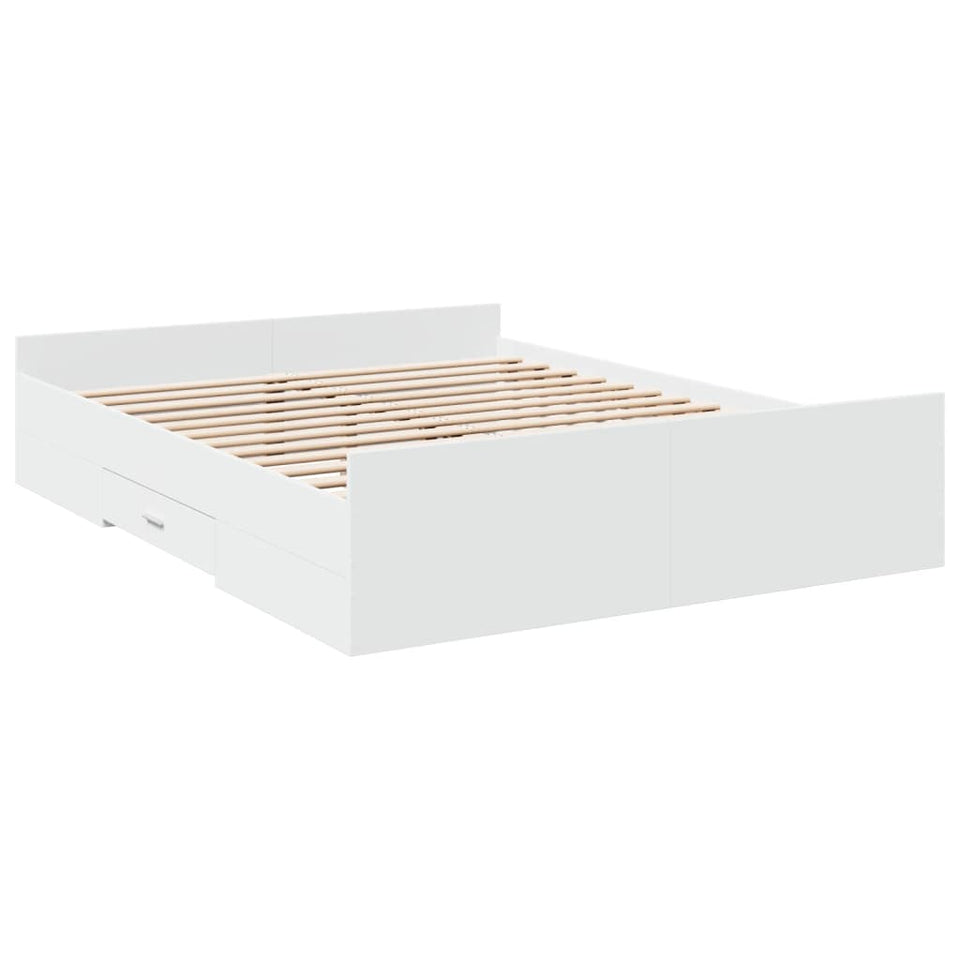 Bed Frame with Drawers White 140x200 cm Engineered Wood