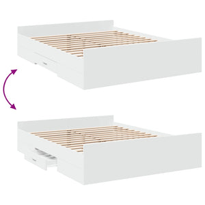 Bed Frame with Drawers White 140x200 cm Engineered Wood