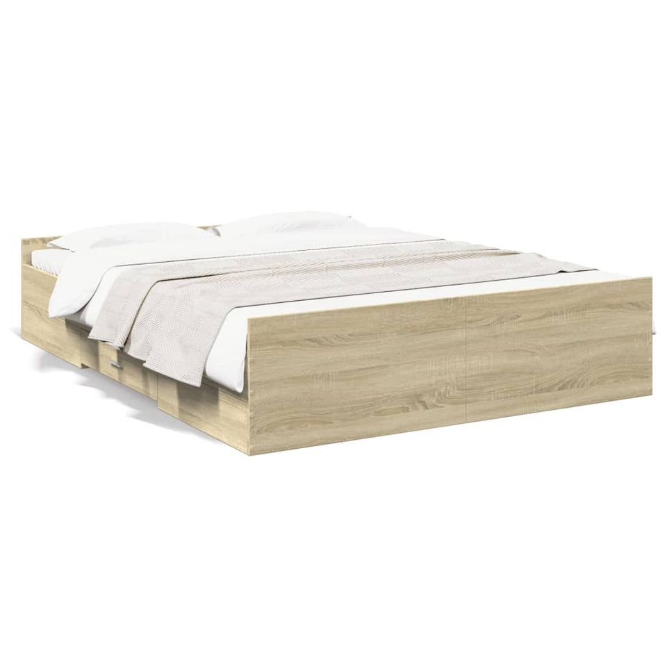 Bed Frame with Drawers without Mattress Sonoma Oak 140x200 cm