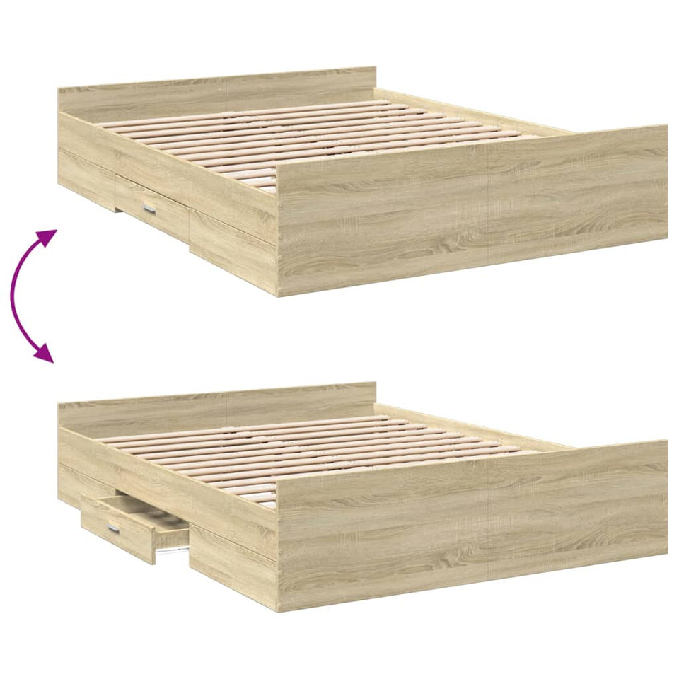 Bed Frame with Drawers without Mattress Sonoma Oak 140x200 cm