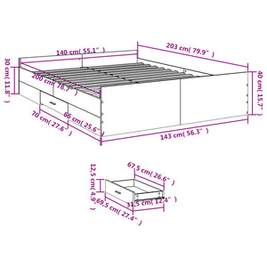 Bed Frame with Drawers without Mattress Sonoma Oak 140x200 cm