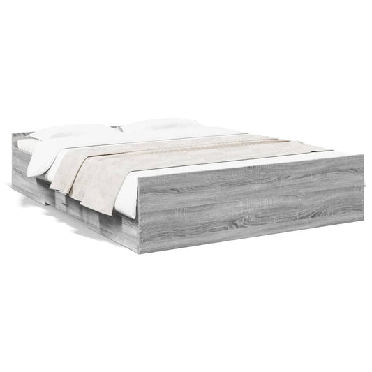 Bed Frame with Drawers without Mattress Grey Sonoma 140x200 cm