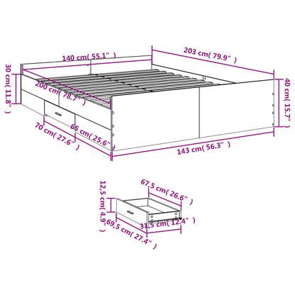 Bed Frame with Drawers without Mattress Grey Sonoma 140x200 cm