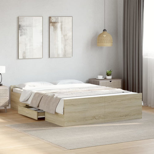 Bed Frame with Drawers without Mattress Sonoma Oak 120x200 cm