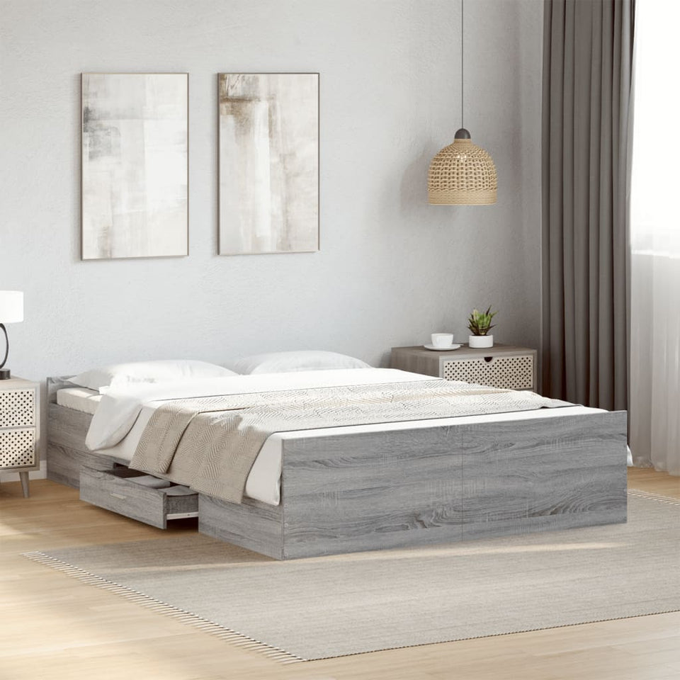 Bed Frame with Drawers Grey Sonoma 120x200 cm Engineered Wood