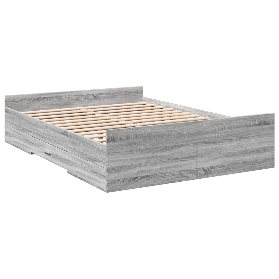 Bed Frame with Drawers Grey Sonoma 120x200 cm Engineered Wood