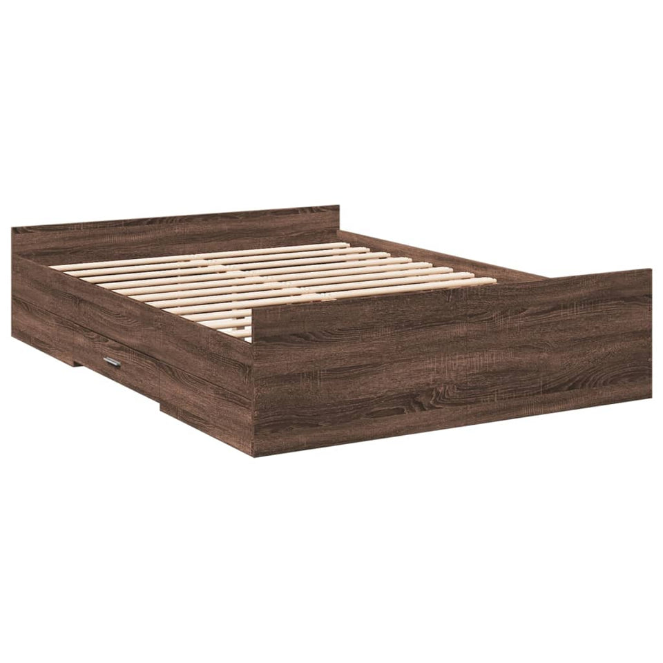 Bed Frame with Drawers Brown Oak 120x200 cm Engineered Wood