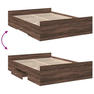 Bed Frame with Drawers Brown Oak 140x190 cm Engineered Wood