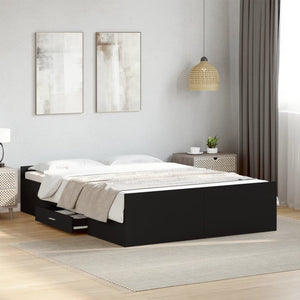 Bed Frame with Drawers Black 135x190 cm Double Engineered Wood