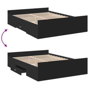 Bed Frame with Drawers Black 135x190 cm Double Engineered Wood