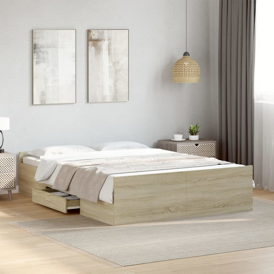 Bed Frame with Drawers without Mattress Sonoma Oak 135x190 cm Double