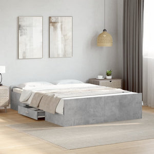 Bed Frame with Drawers without Mattress Concrete Grey 135x190 cm Double