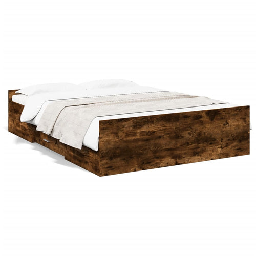 Bed Frame with Drawers without Mattress Smoked Oak 135x190 cm Double