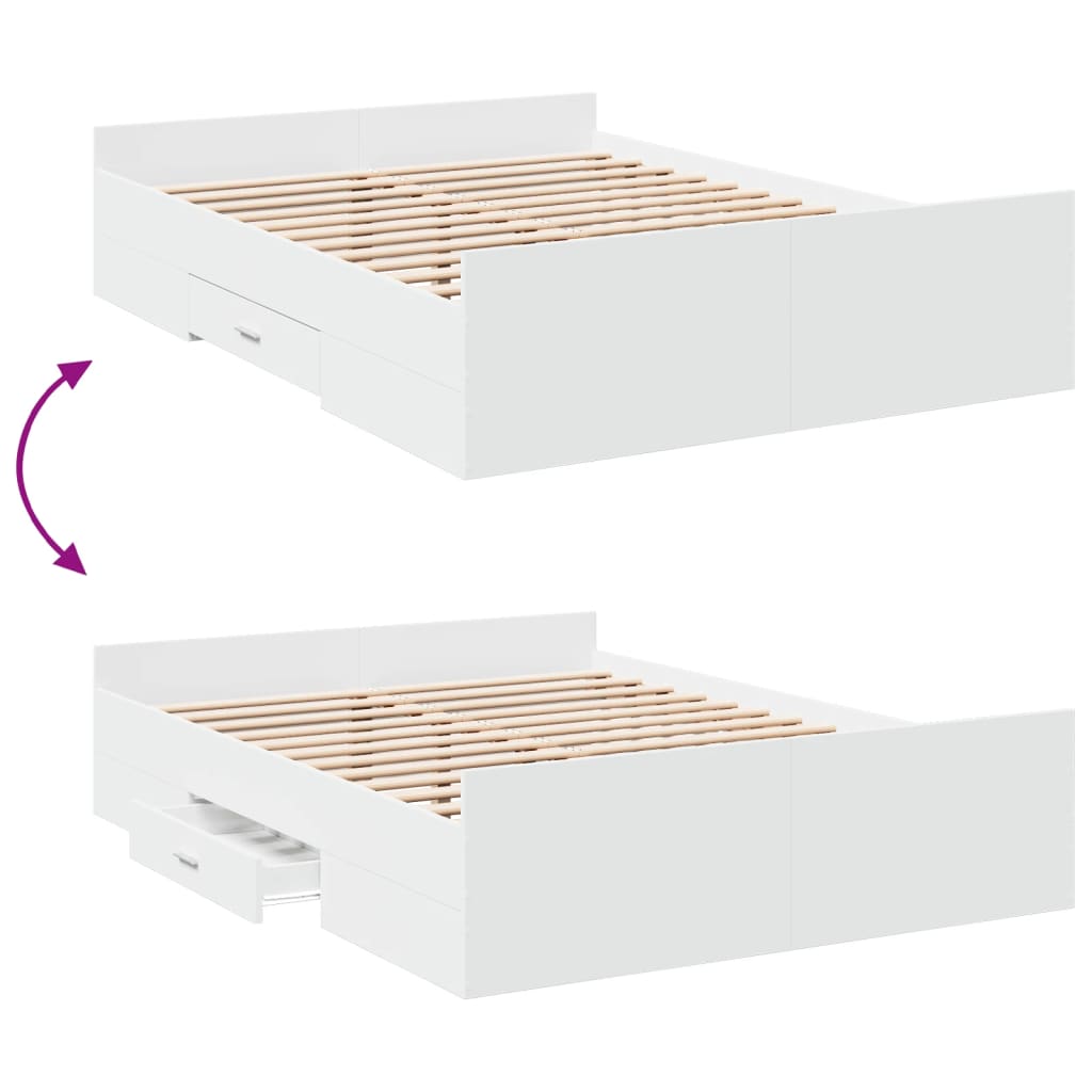 Bed Frame with Drawers without Mattress White 120x190 cm Small Double