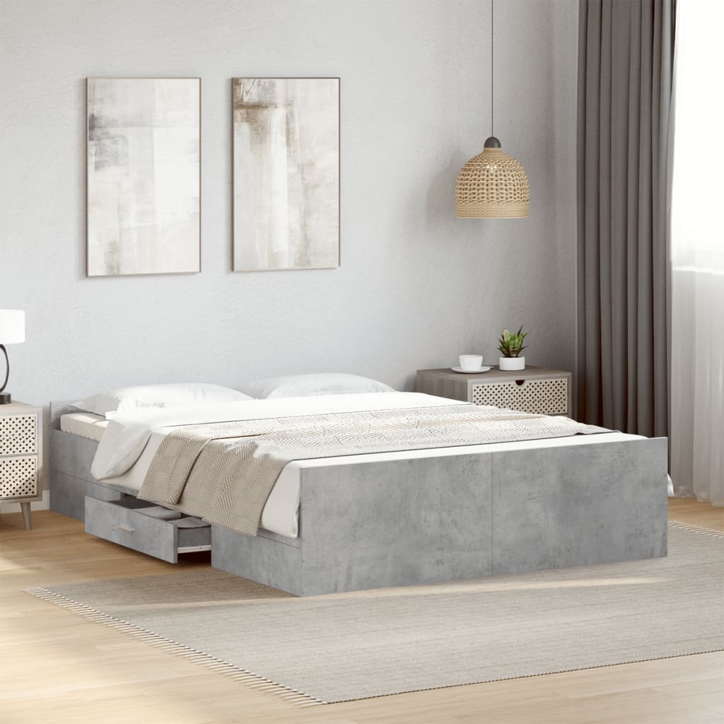 Bed Frame with Drawers without Mattress Concrete Grey 120x190 cm Small Double