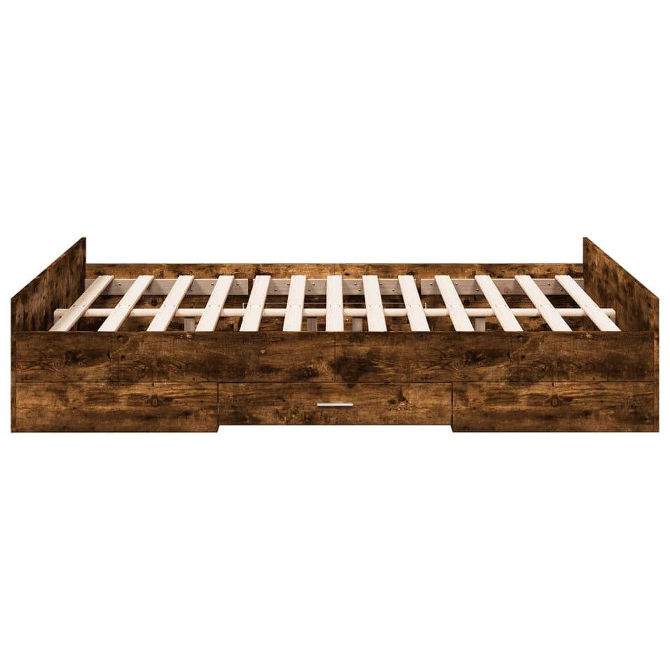 Bed Frame with Drawers without Mattress Smoked Oak 120x190 cm Small Double