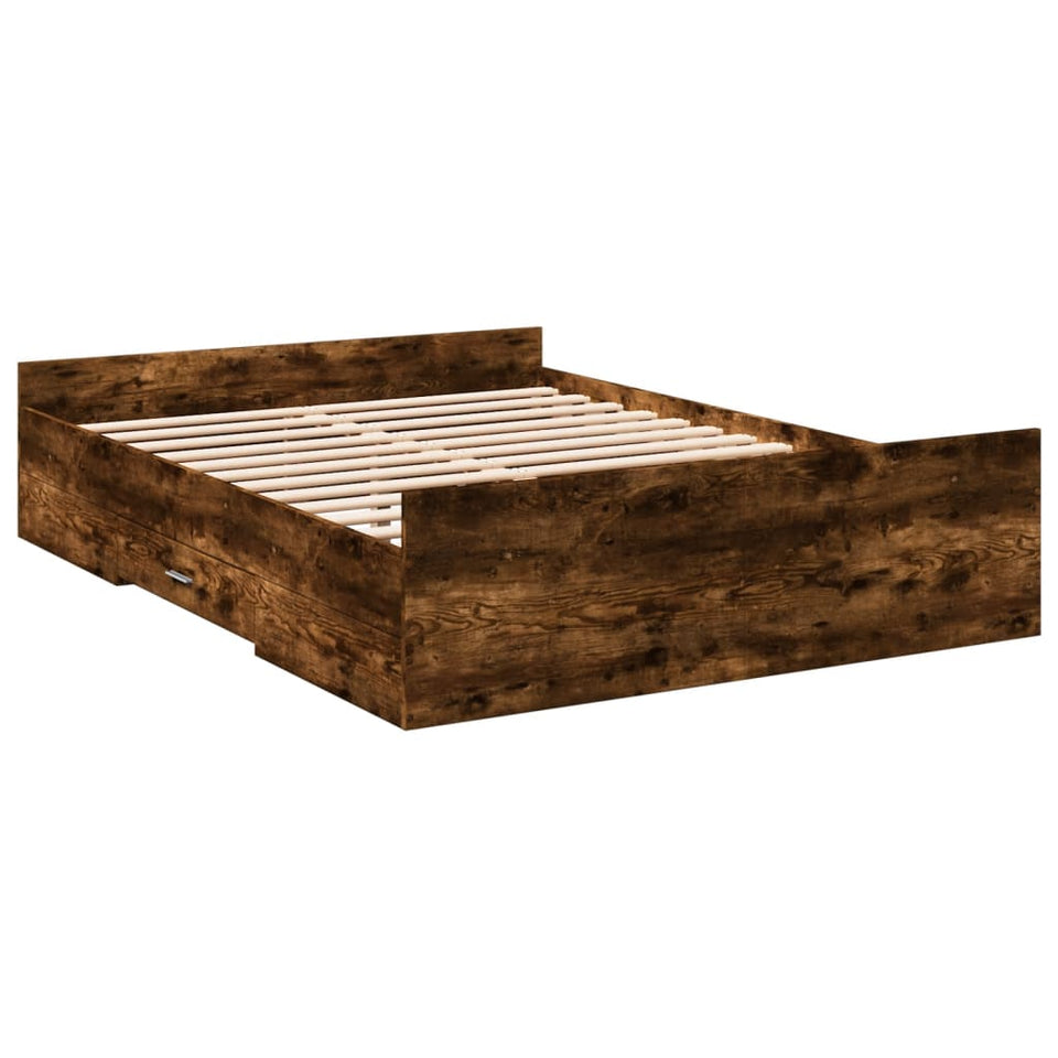 Bed Frame with Drawers without Mattress Smoked Oak 120x190 cm Small Double