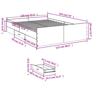 Bed Frame with Drawers Brown Oak 120x190 cm Small Double Engineered Wood