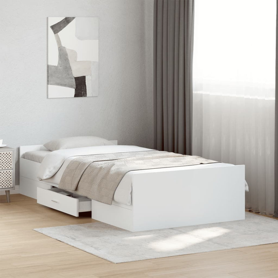 Bed Frame with Drawers White 100x200 cm Engineered Wood