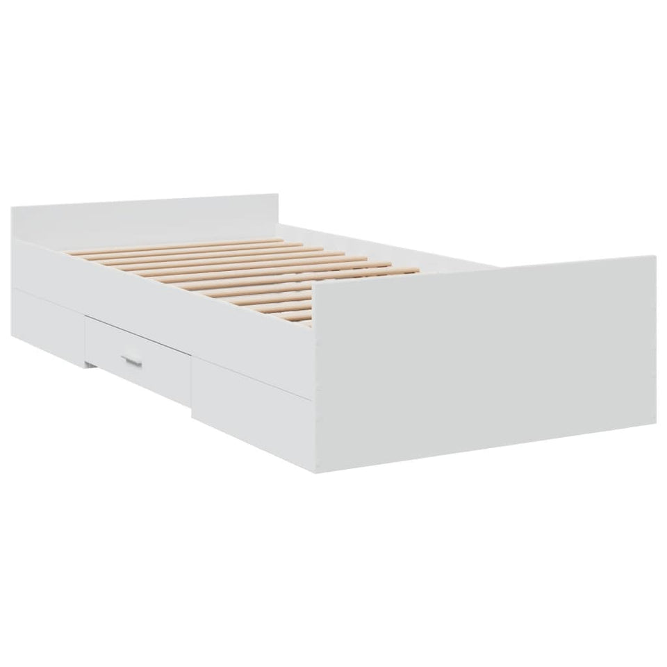 Bed Frame with Drawers White 100x200 cm Engineered Wood