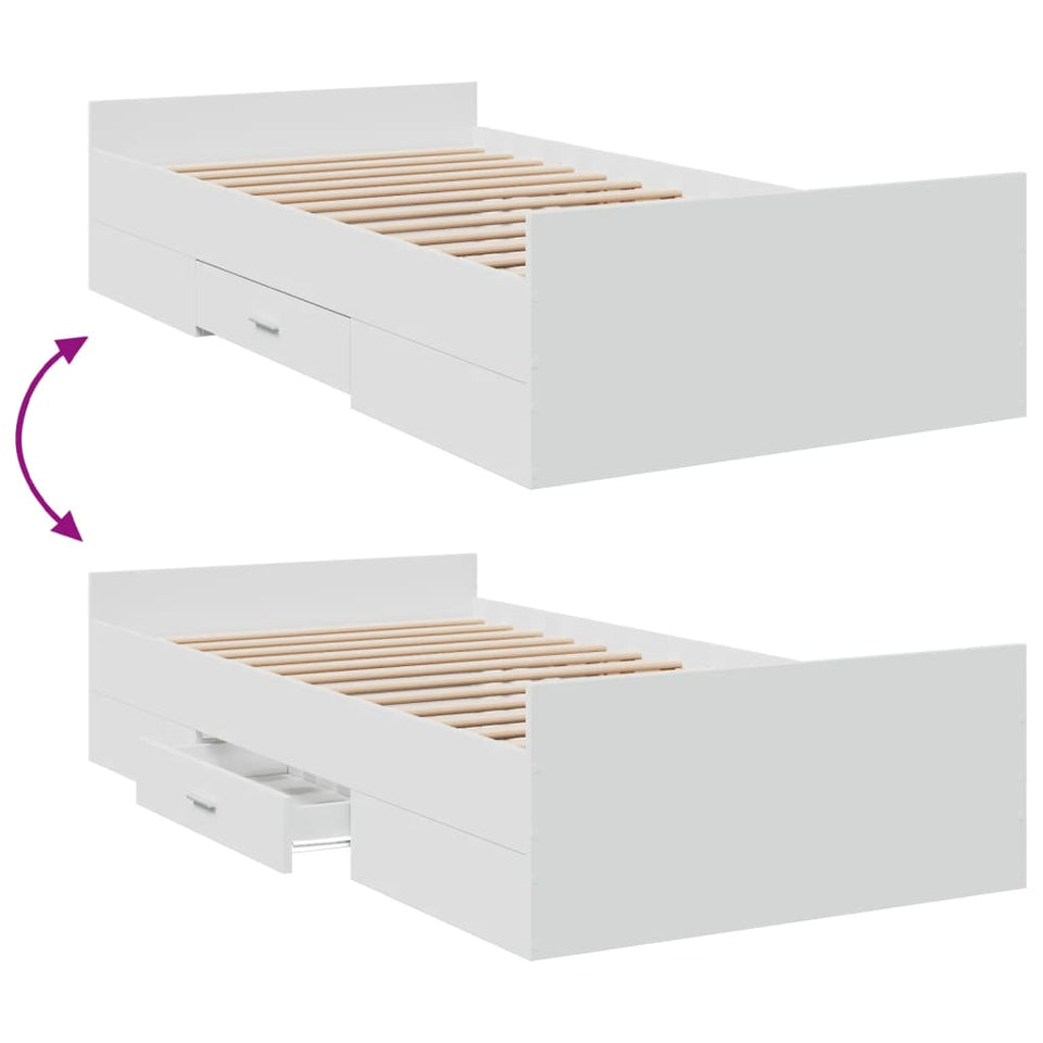 Bed Frame with Drawers White 100x200 cm Engineered Wood