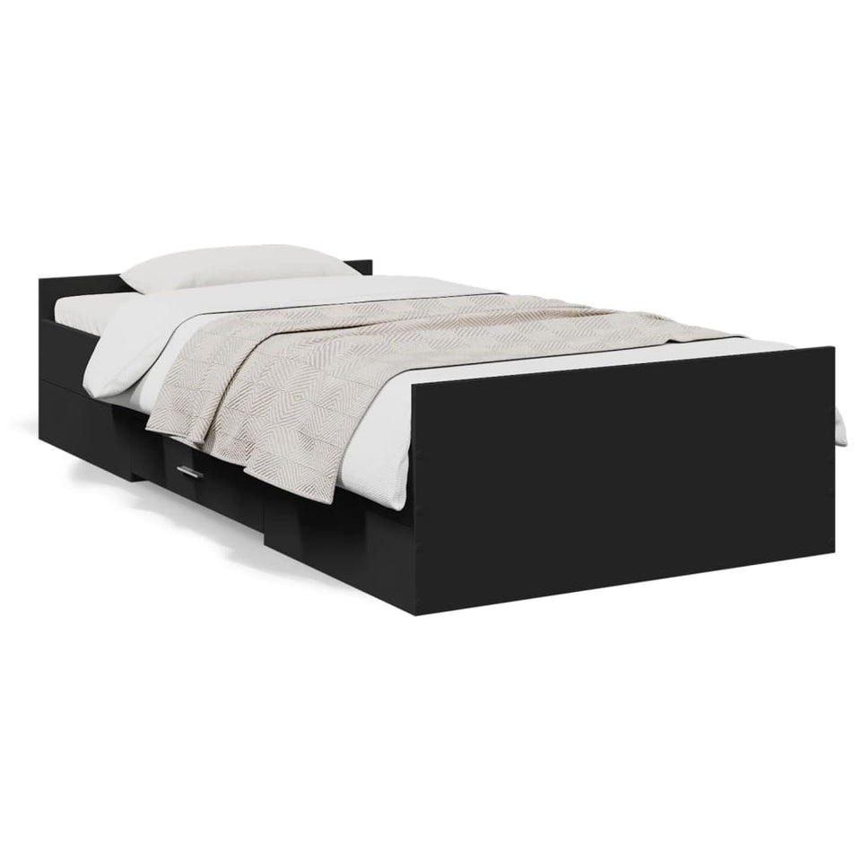 Bed Frame with Drawers without Mattress Black 100x200 cm