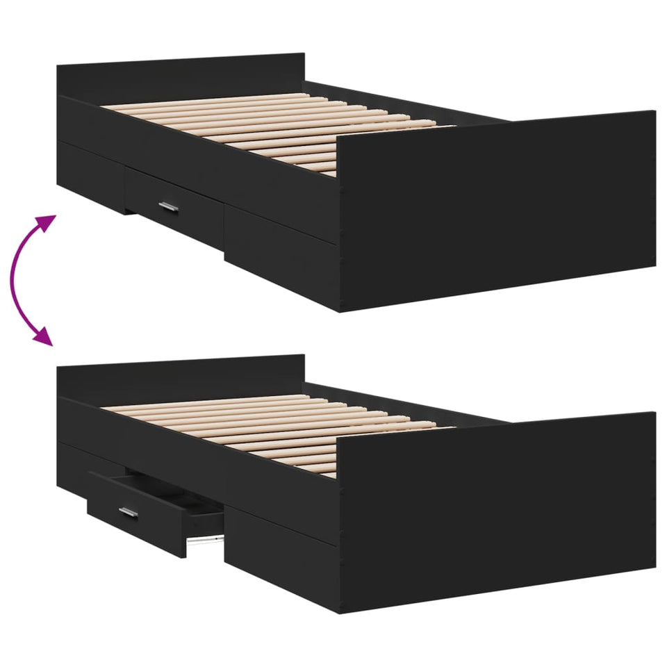 Bed Frame with Drawers without Mattress Black 100x200 cm