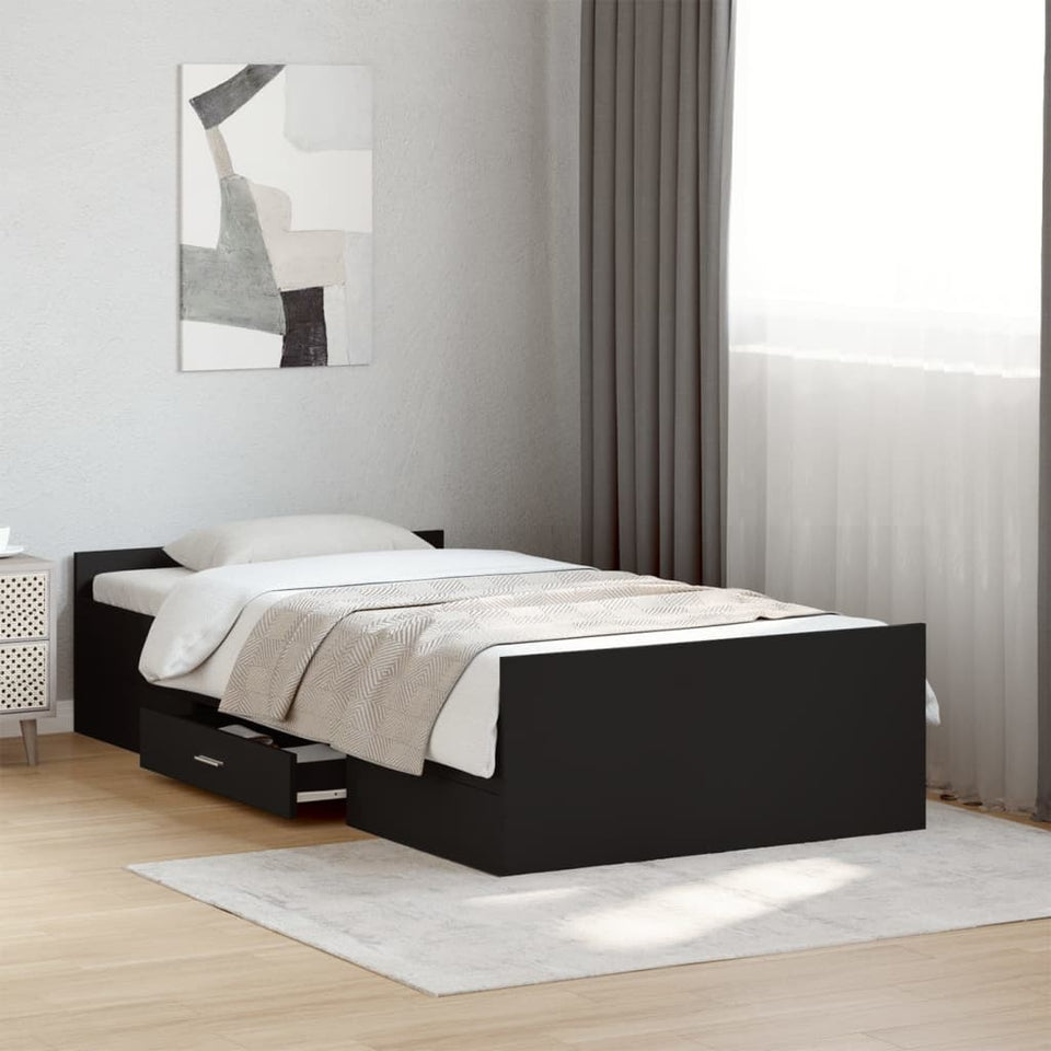 Bed Frame with Drawers without Mattress Black 100x200 cm