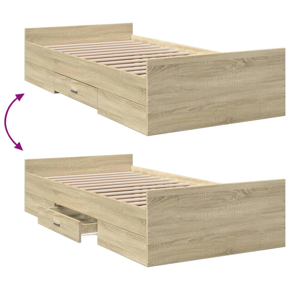 Bed Frame with Drawers without Mattress Sonoma Oak 100x200 cm