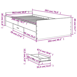 Bed Frame with Drawers without Mattress Sonoma Oak 100x200 cm