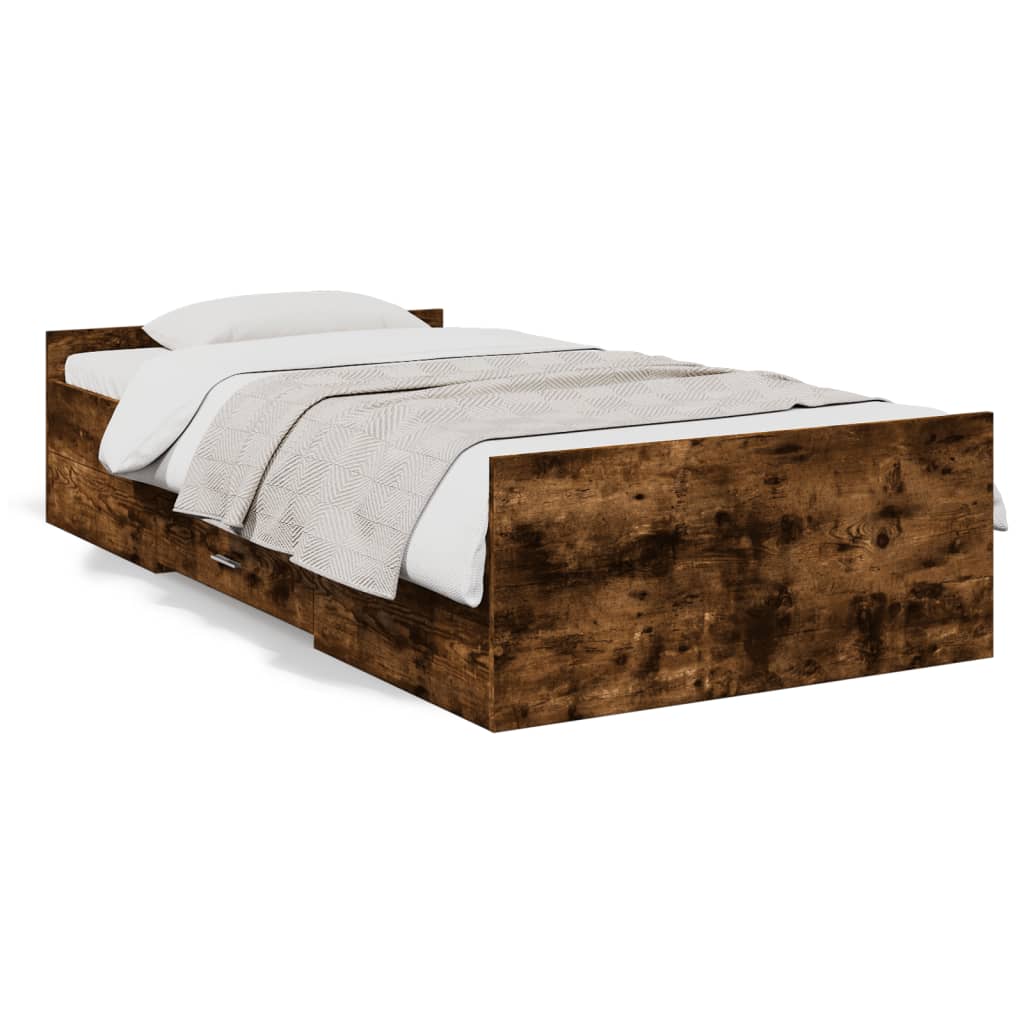 Bed Frame with Drawers Smoked Oak 100x200 cm Engineered Wood