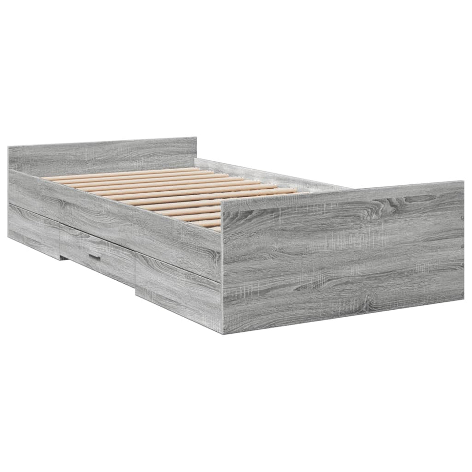 Bed Frame with Drawers Grey Sonoma 100x200 cm Engineered Wood