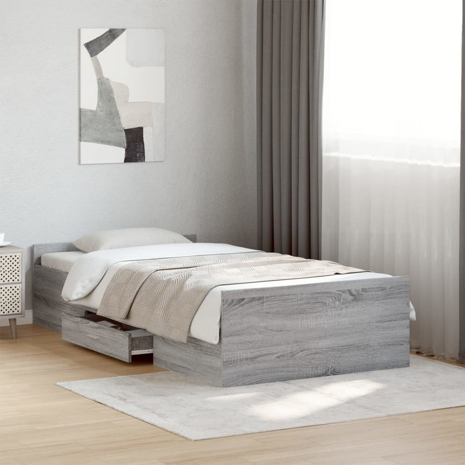 Bed Frame with Drawers Grey Sonoma 100x200 cm Engineered Wood